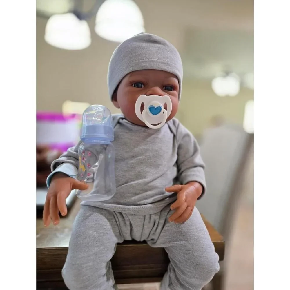 🆕20Inch African American Newborn Boy Doll Weighted Soft Cloth Body Black Boy